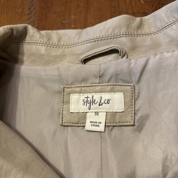 Style & Company Beige Faux Leather Jacket Size 3X NWT - Picture 4 of 8